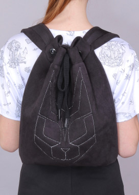 Рюкзак из эко-замши с тиснением черный Кот Roussin Изображение Рюкзак из эко-замши с тиснением черный Кот Roussin