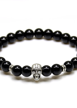 Браслет из натурального камня черный skull Fashion Изображение Браслет из натурального камня черный skull Fashion