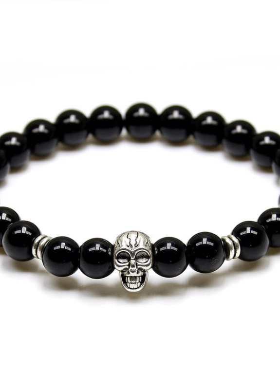 Браслет из натурального камня черный skull Fashion Изображение Браслет из натурального камня черный skull Fashion
