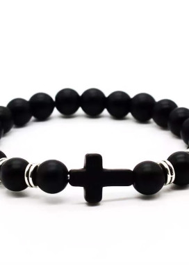 Браслет из натурального камня черный CROSS Fashion Изображение Браслет из натурального камня черный CROSS Fashion