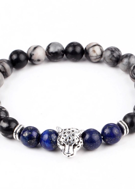Изображение Браслет из натурального камня серый с синим Leopard Fashion