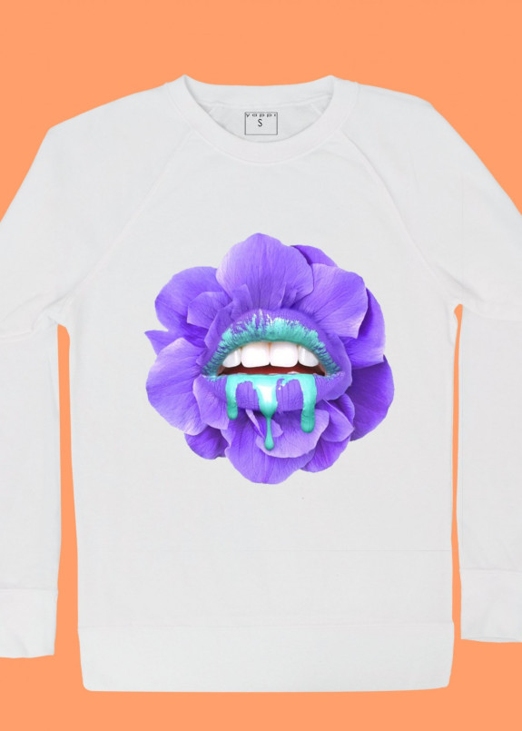 Свитшот женский белый Purple Lips Yappi Изображение Свитшот женский белый Purple Lips Yappi