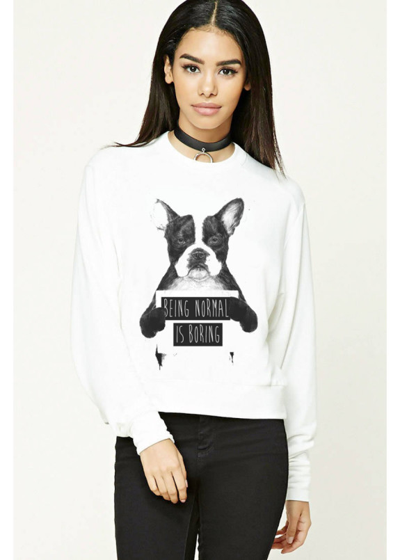 Свитшот женский белый Being normal is boring Yappi Изображение Свитшот женский белый Being normal is boring Yappi