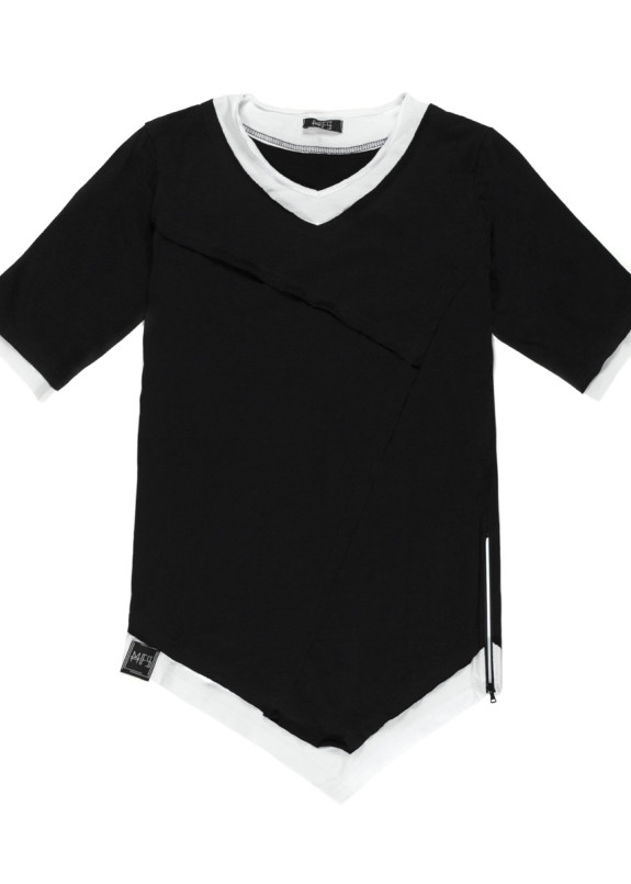 Футболка двухцветная асимметричная черная с белым MFS BRAND Изображение Футболка двухцветная асимметричная черная с белым MFS BRAND