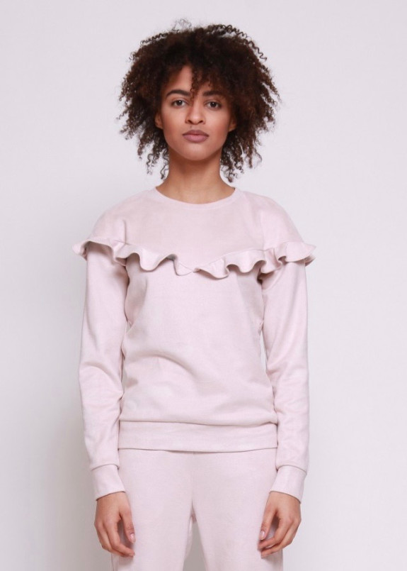 Свитшот женский замшевый c рюшами пудровый Roussin Изображение Свитшот женский замшевый c рюшами пудровый Roussin