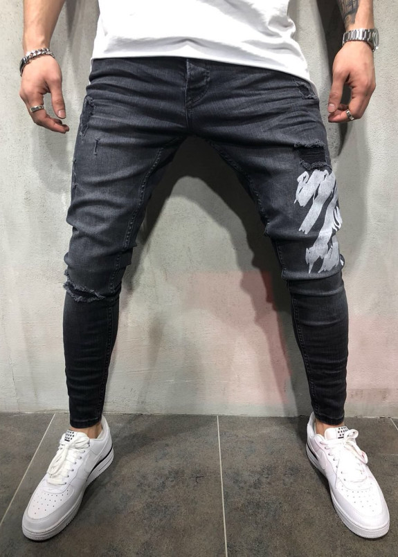 Изображение Джинсы мужские с краской на колене черные MFStore