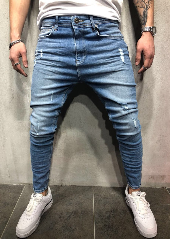 Джинсы мужские с дырками голубые MFStore Изображение Джинсы мужские с дырками голубые MFStore