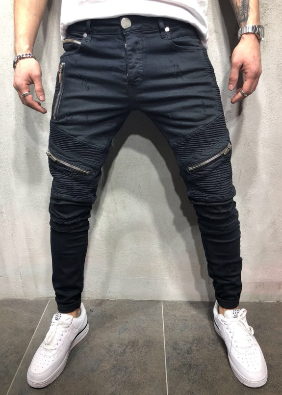 Джинсы мужские с рифлением и молниями черные MFStore Изображение Джинсы мужские с рифлением и молниями черные MFStore