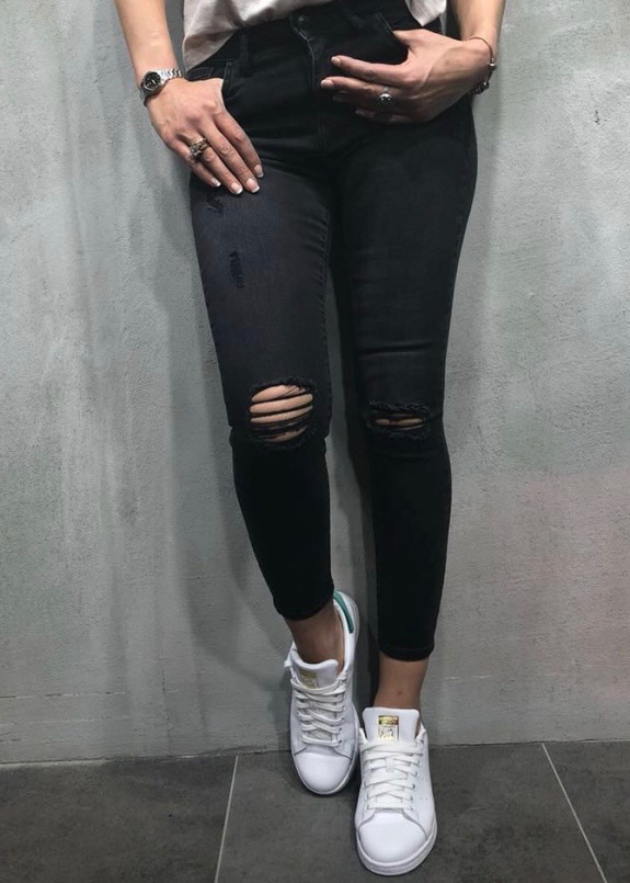 Джинсы женские с дырками черные MFStore Изображение Джинсы женские с дырками черные MFStore