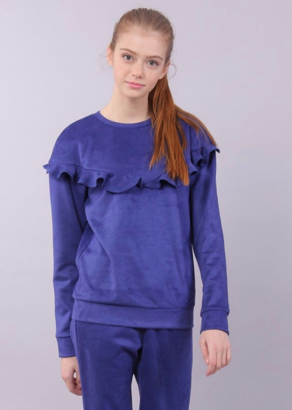 Свитшот женский замшевый c рюшами синий Roussin Изображение Свитшот женский замшевый c рюшами синий Roussin