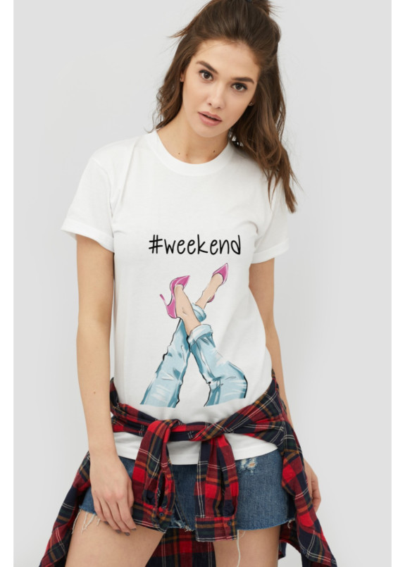 Футболка женская белая Weekend Boyfriend YAPPI Изображение Футболка женская белая Weekend Boyfriend YAPPI