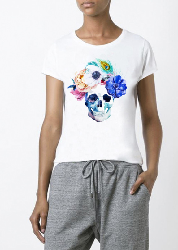 Футболка женская белая Skull YAPPI Изображение Футболка женская белая Skull YAPPI