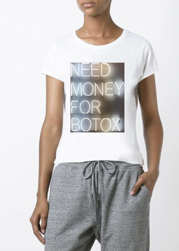 Футболка женская белая Need money for botox YAPPI  Изображение Футболка женская белая Need money for botox YAPPI