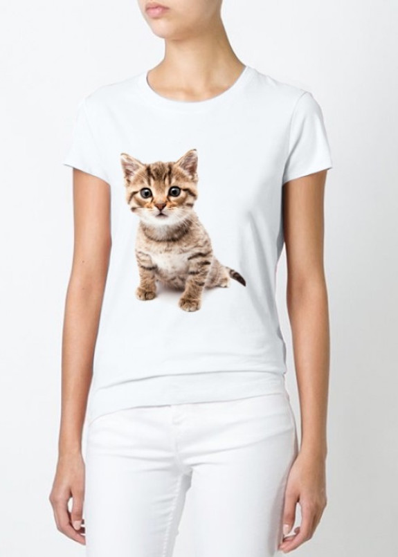 Футболка женская белая Kitten YAPPI Изображение Футболка женская белая Kitten YAPPI