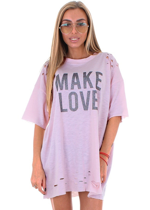 Футболка женская розовая MAKE LOVE Krutyakov Изображение Футболка женская розовая MAKE LOVE Krutyakov