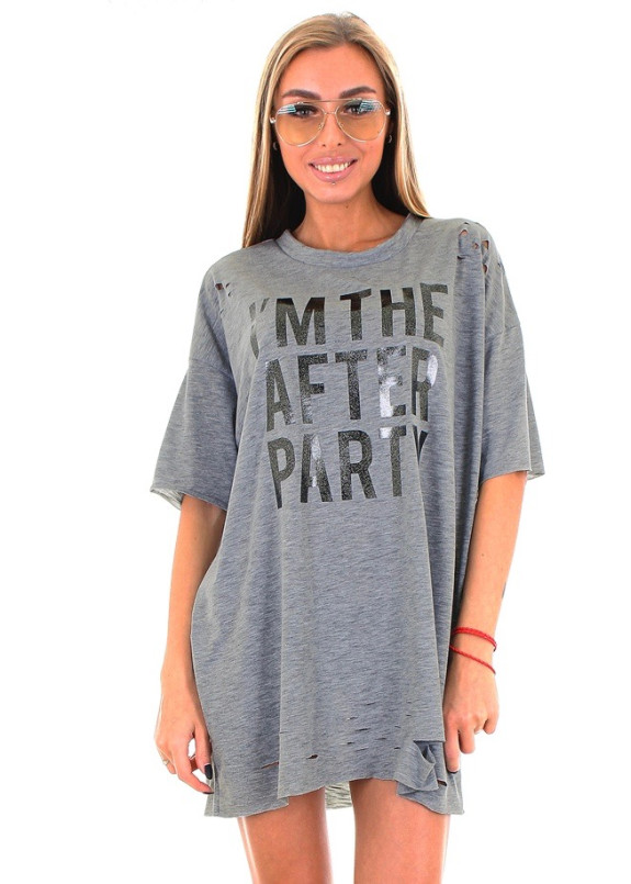 Футболка женская серая I''M THE AFTER PARTY Krutyakov Изображение Футболка женская серая I''M THE AFTER PARTY Krutyakov