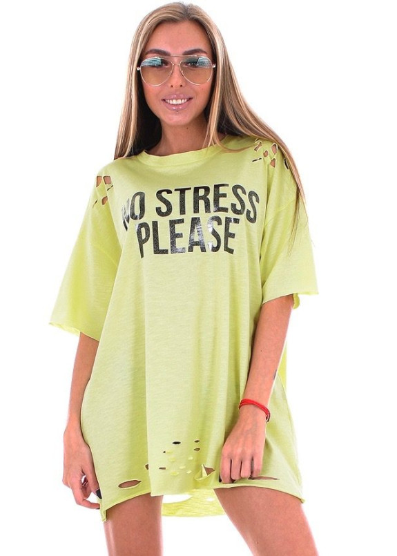 Футболка женская желтая NO STRESS Krutyakov Изображение Футболка женская желтая NO STRESS Krutyakov