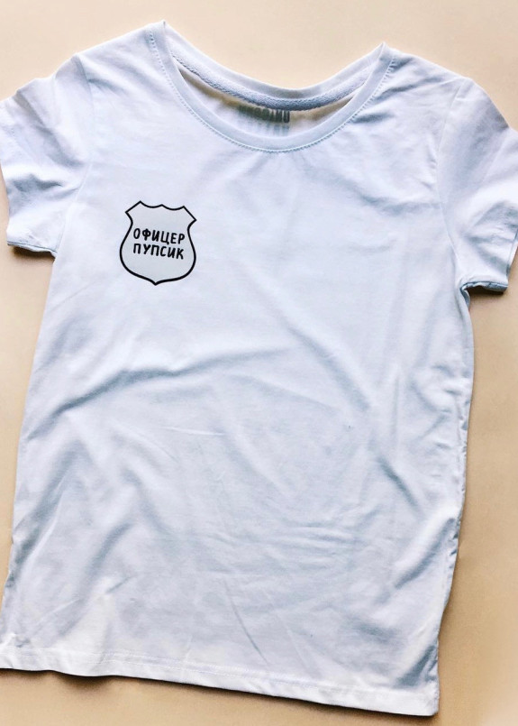 Футболка женская белая Офицер Пупсик Unicorn Valley Изображение Футболка женская белая Офицер Пупсик Unicorn Valley