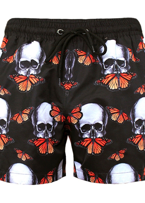 Шорты пляжные черные SKULL BUTTERFLIES Krutyakov Изображение Шорты пляжные черные SKULL BUTTERFLIES Krutyakov