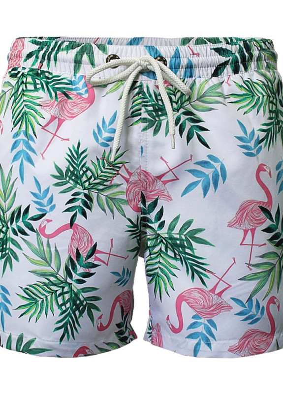 Шорты пляжные белые TROPICAL FLAMINGO Krutyakov Изображение Шорты пляжные белые TROPICAL FLAMINGO Krutyakov