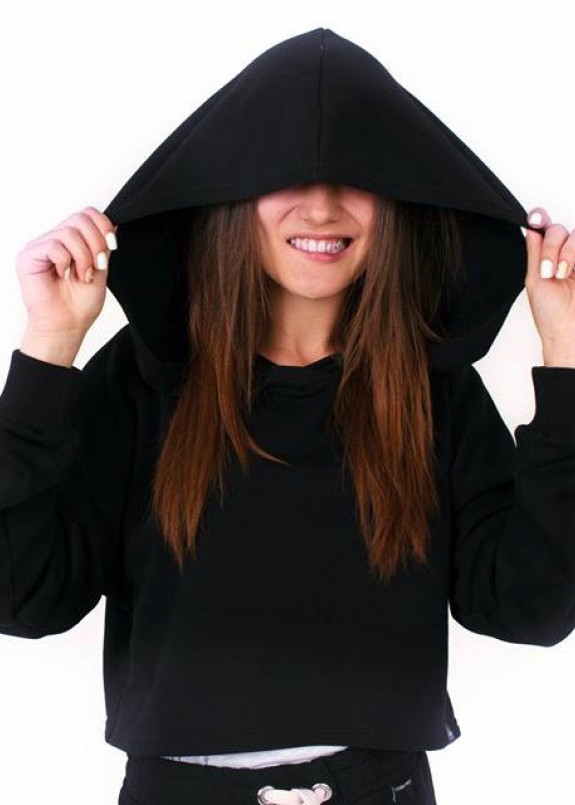 Изображение Худи женское укороченное с капюшоном черное Leska Prod  