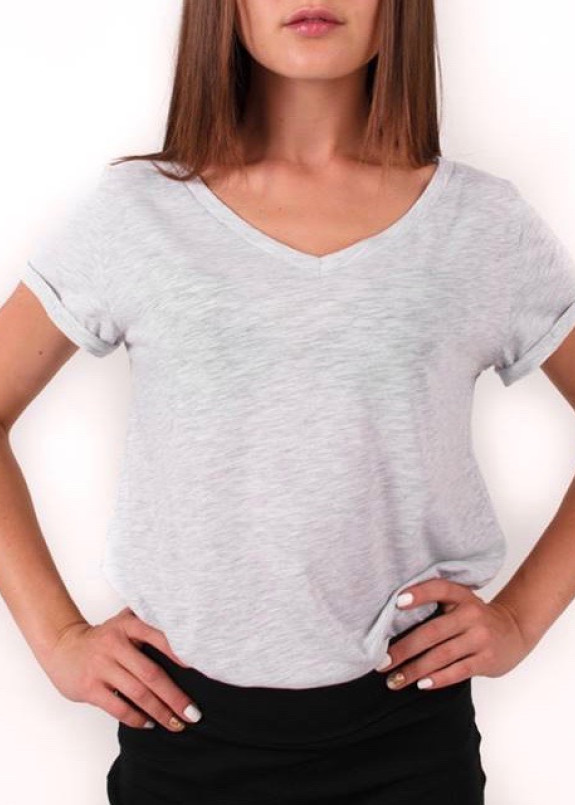 Футболка женская с V-образным вырезом серая Leska Prod Изображение Футболка женская с V-образным вырезом серая Leska Prod