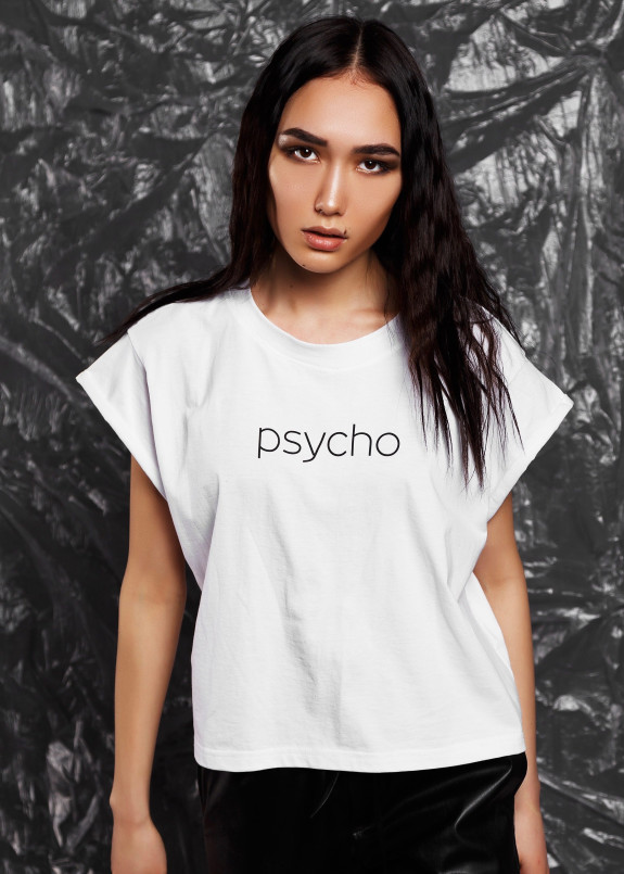 Футболка женская белая Psycho She Black Limit Изображение Футболка женская белая Psycho She Black Limit