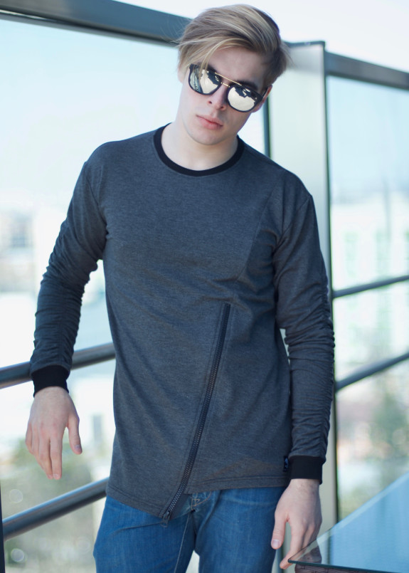 Лонгслив мужской с молнией темно-серый Shi Изображение Лонгслив мужской с молнией темно-серый Shi