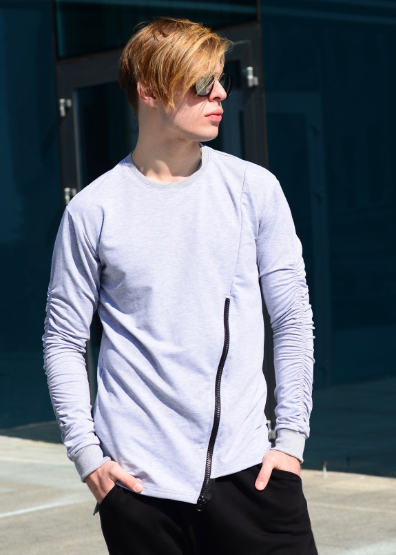 Лонгслив мужской с молнией светло-серый Shi Изображение Лонгслив мужской с молнией светло-серый Shi