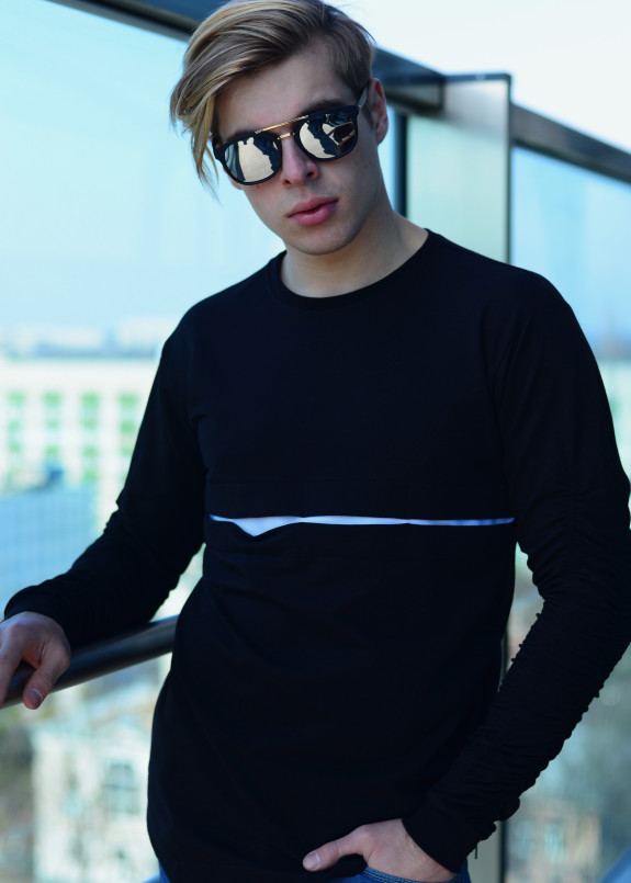 Лонгслив мужской черный с белым Shi Изображение Лонгслив мужской черный с белым Shi