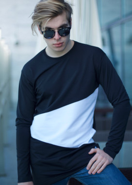 Лонгслив мужской черный с белой вставкой Shi Изображение Лонгслив мужской черный с белой вставкой Shi