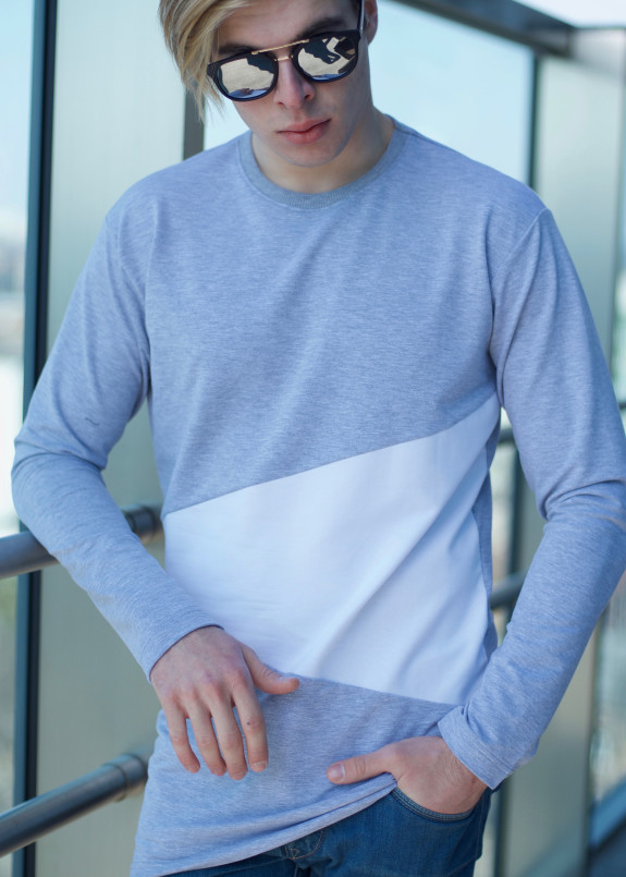 Лонгслив мужской серый с белой вставкой Shi Изображение Лонгслив мужской серый с белой вставкой Shi