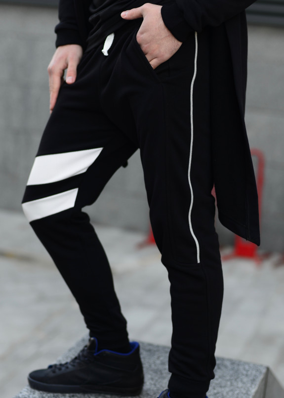 Штаны мужские черные с белыми вставками Shi Изображение Штаны мужские черные с белыми вставками Shi