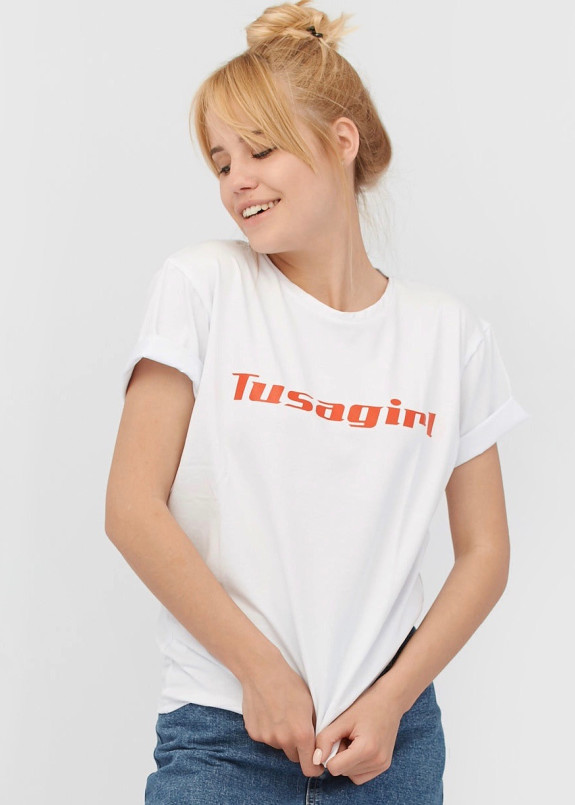 Футболка женская белая Tusagirl BANG Изображение Футболка женская белая Tusagirl BANG