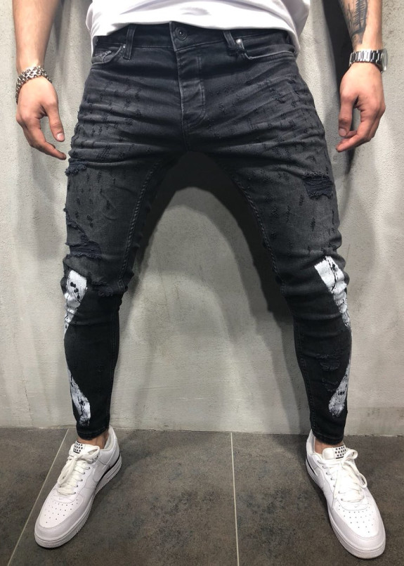 Джинсы мужские с дырками и краской черные MFStore Изображение Джинсы мужские с дырками и краской черные MFStore