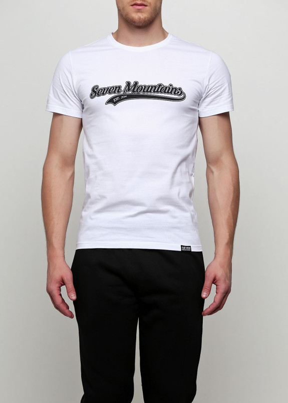 Футболка мужская белая с черным Baseball Seven Mountains Изображение Футболка мужская белая с черным Baseball Seven Mountains