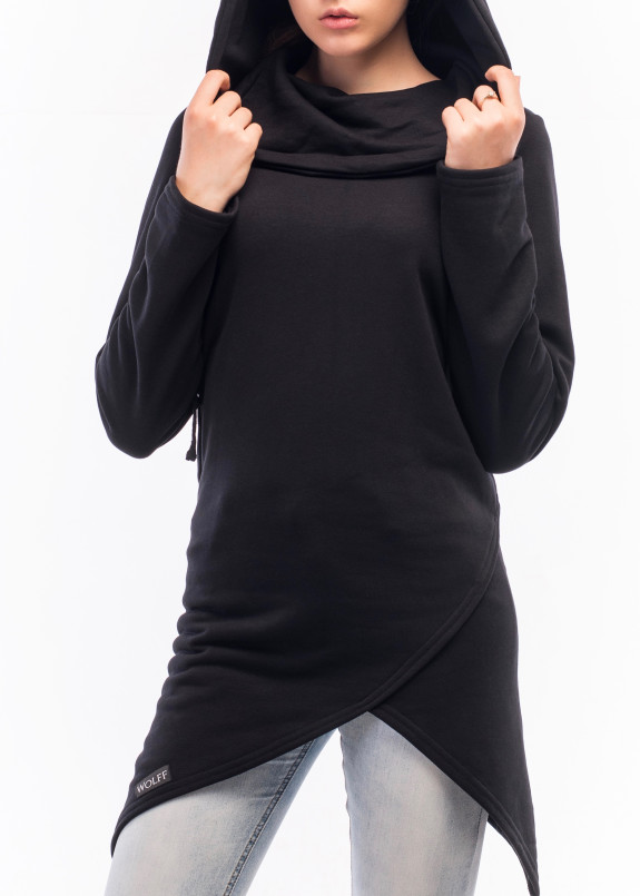 Худи женское асимметричное черное Wolff Изображение Худи женское асимметричное черное Wolff