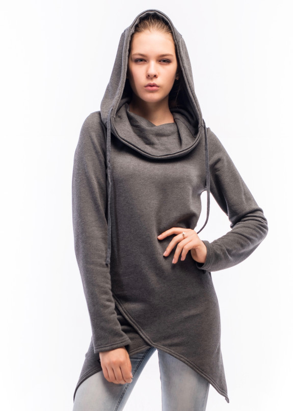 Худи женское асимметричное серое Wolff Изображение Худи женское асимметричное серое Wolff