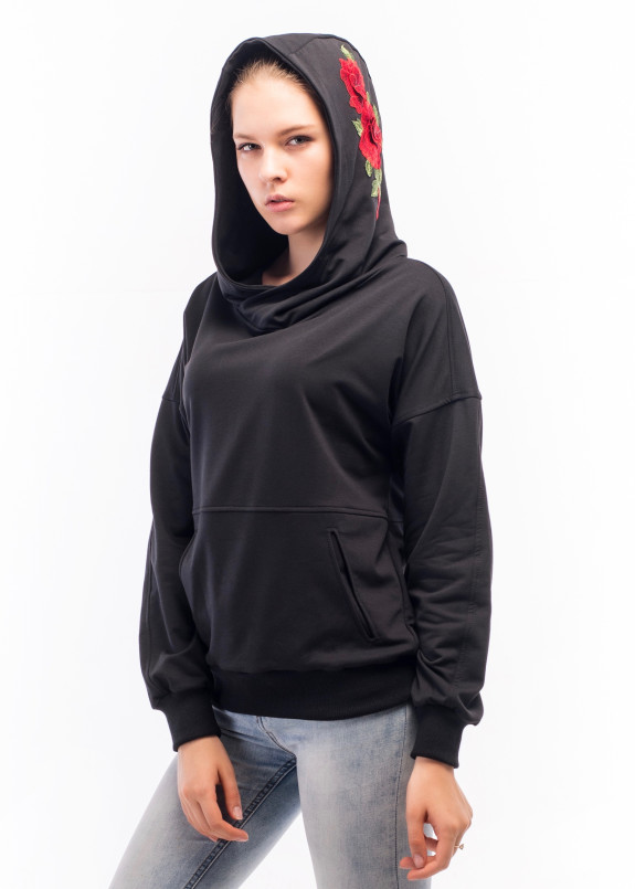 Худи женское черное Roses Wolff Изображение Худи женское черное Roses Wolff