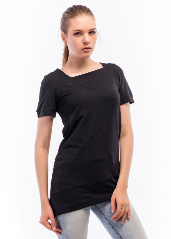 Футболка женская с асимметричным вырезом горловины черная Wolff Изображение Футболка женская с асимметричным вырезом горловины черная Wolff