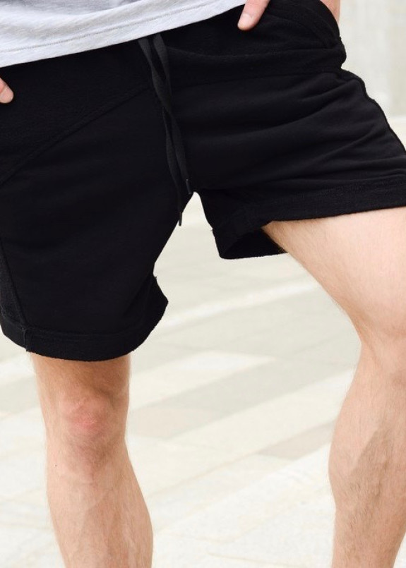 Шорты мужские со вставками черные Nawski Изображение Шорты мужские со вставками черные Nawski