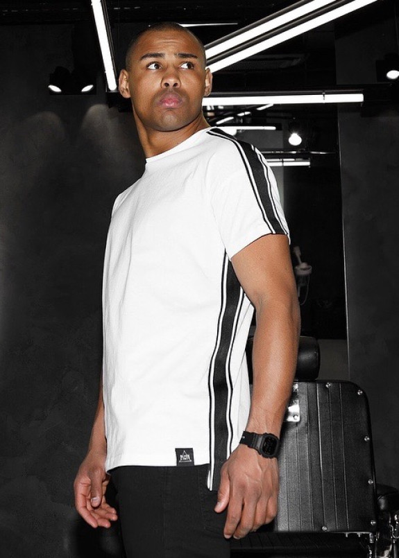 Футболка мужская с лампасами белая Black Limit Изображение Футболка мужская с лампасами белая Black Limit