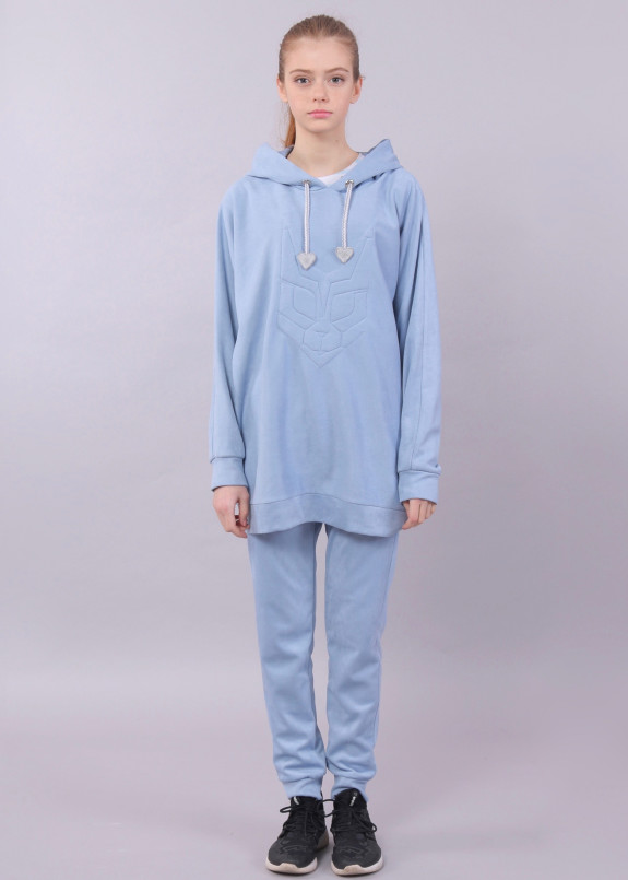 Костюм женский с удлиненным худи голубой Roussin Изображение Костюм женский с удлиненным худи голубой Roussin