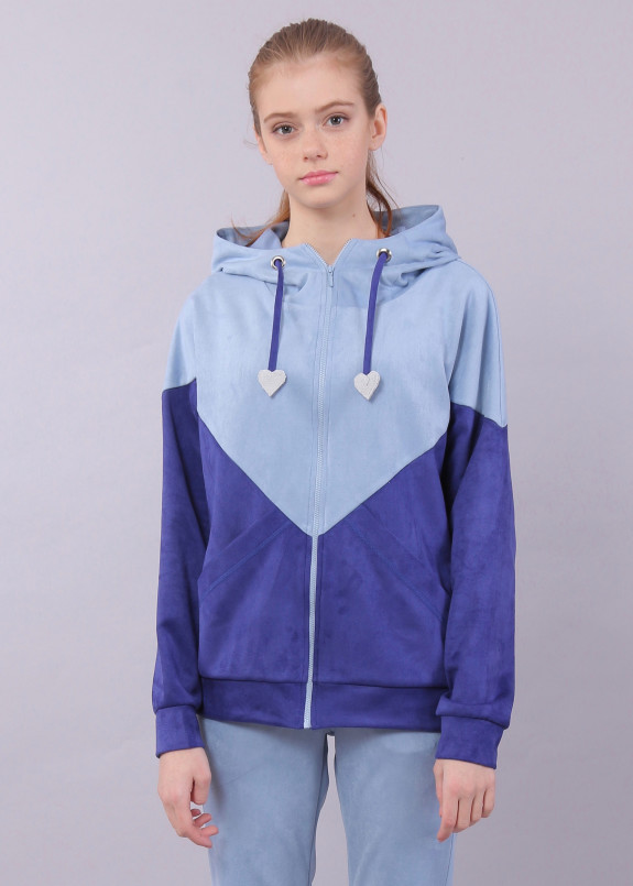 Толстовка женская из эко-замши сине-голубая Roussin Изображение Толстовка женская из эко-замши сине-голубая Roussin