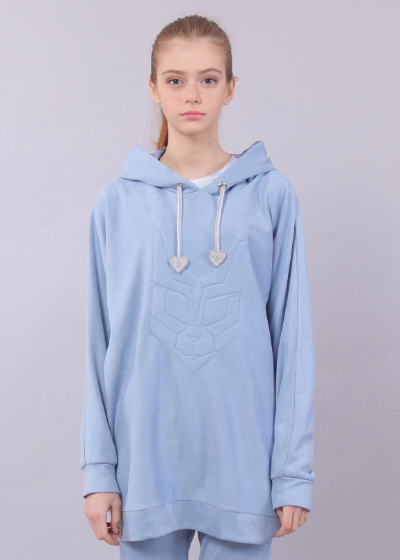 Худи женское удлиненное из эко-замши голубое Roussin Изображение Худи женское удлиненное из эко-замши голубое Roussin
