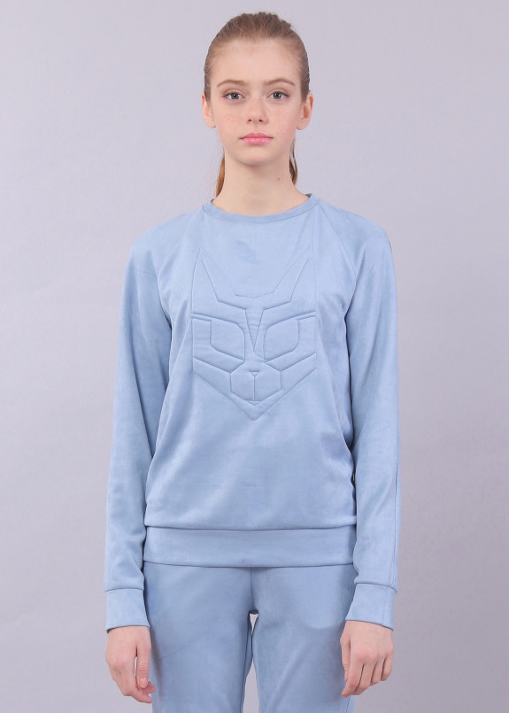 Свитшот женский из эко-замши голубой Кот Roussin Изображение Свитшот женский из эко-замши голубой Кот Roussin