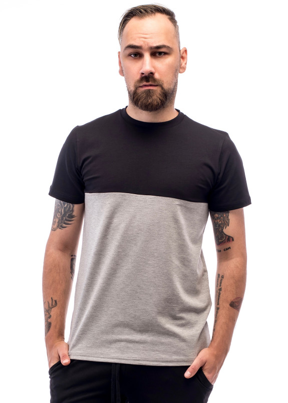 Футболка мужская двухцветная серая с черным ThePARA Изображение Футболка мужская двухцветная серая с черным ThePARA