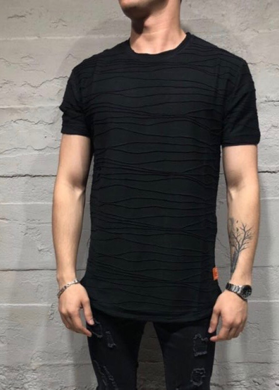 Футболка мужская с декоративными защипами черная MFStore Изображение Футболка мужская с декоративными защипами черная MFStore