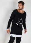 Лонгслив двухцветный с принтом черный с белым Треугольник MFS BRAND Изображение Лонгслив двухцветный с принтом черный с белым Треугольник MFS BRAND