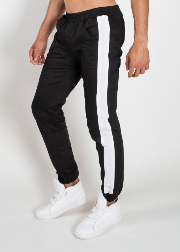Джоггеры мужские с лампасами черные с белым MFS BRAND Изображение Джоггеры мужские с лампасами черные с белым MFS BRAND